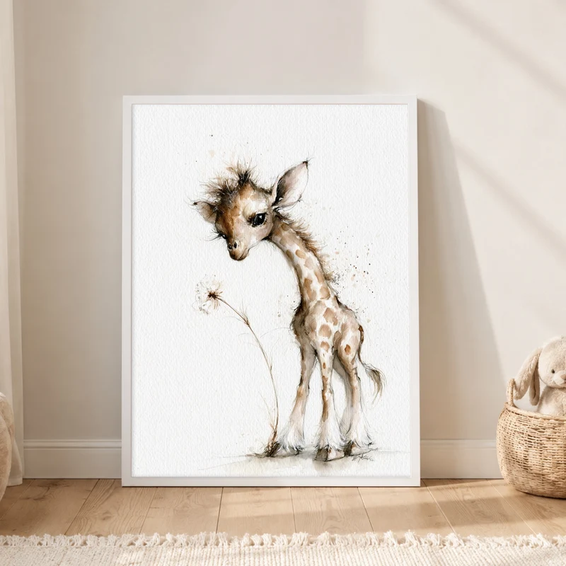 Kleine Giraffe mit Pusteblume Poster
