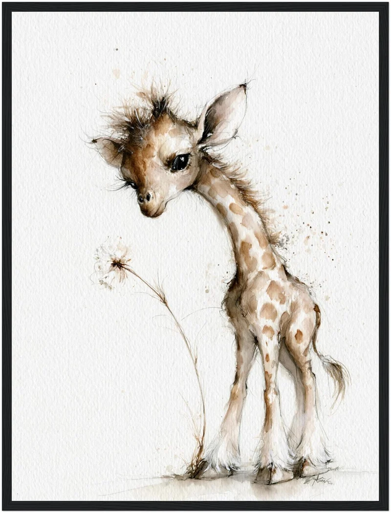 Kleine Giraffe mit Pusteblume Poster