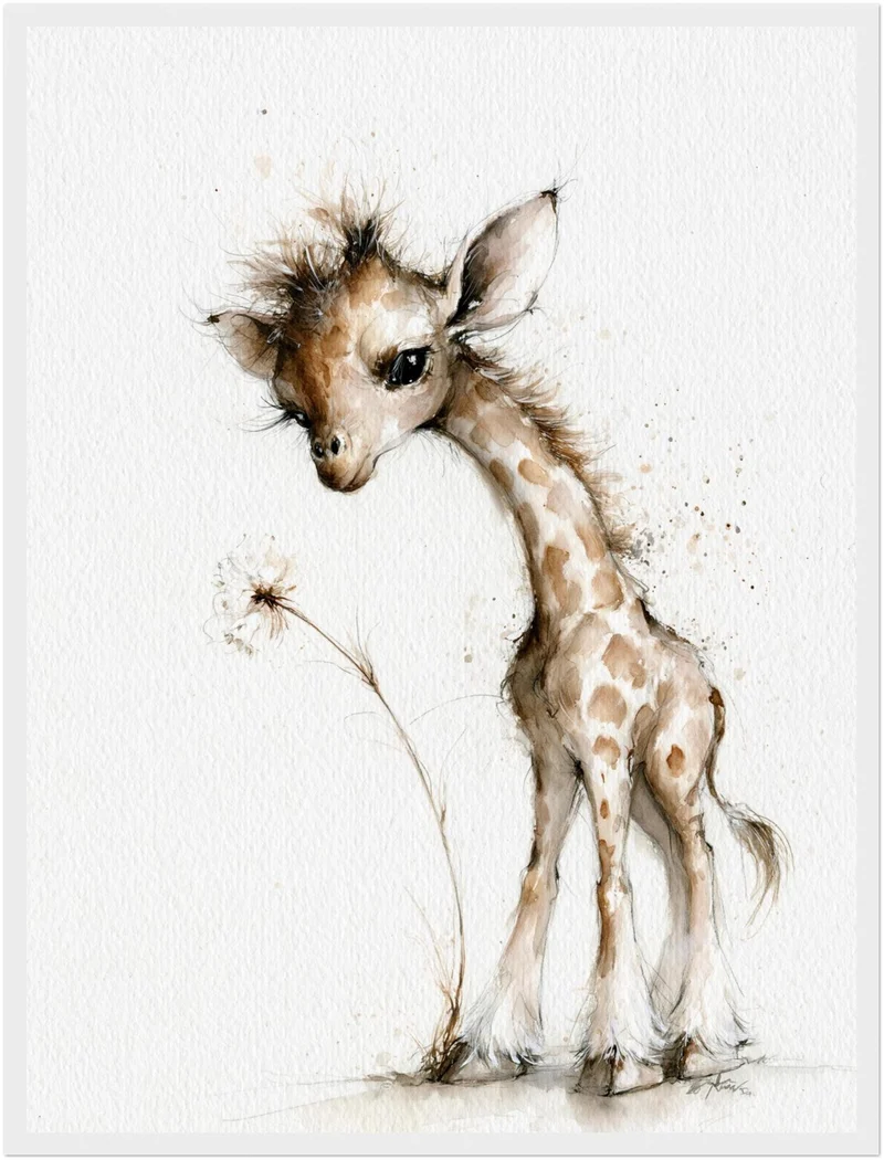Kleine Giraffe mit Pusteblume Poster