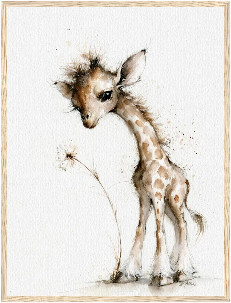 Kleine Giraffe mit Pusteblume Poster