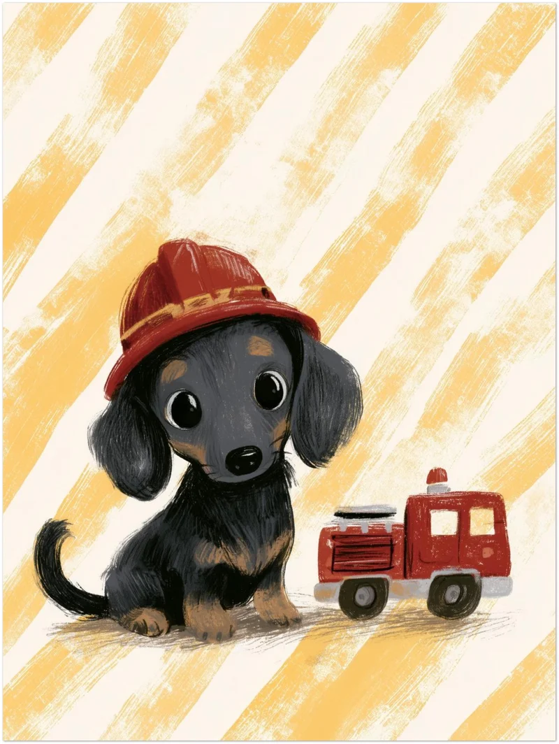 Feuerwehr-Dackel mit Helm Leinwand