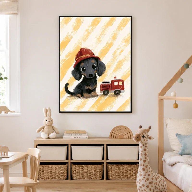 Feuerwehr-Dackel mit Helm Poster
