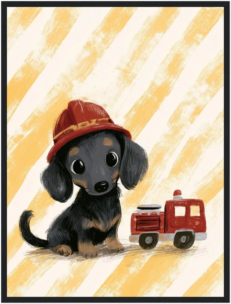 Feuerwehr-Dackel mit Helm Poster