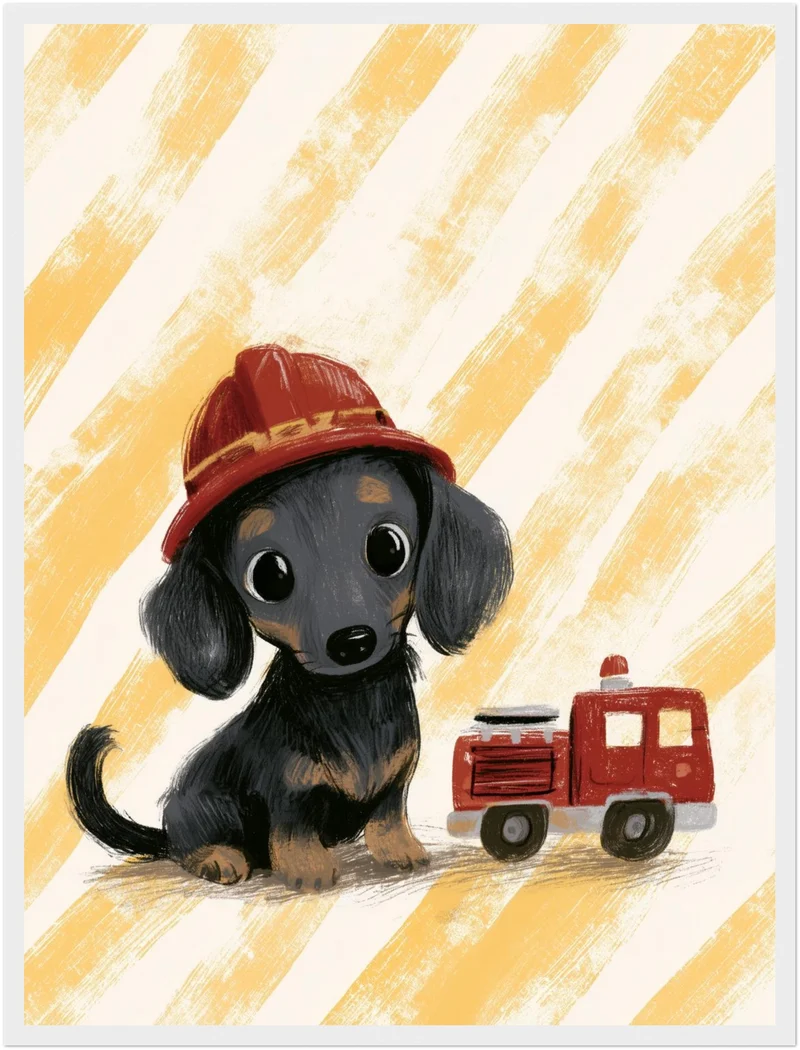 Feuerwehr-Dackel mit Helm Poster