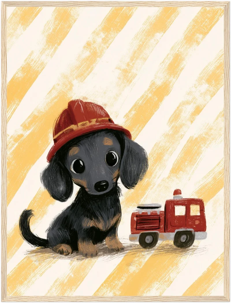 Feuerwehr-Dackel mit Helm Poster