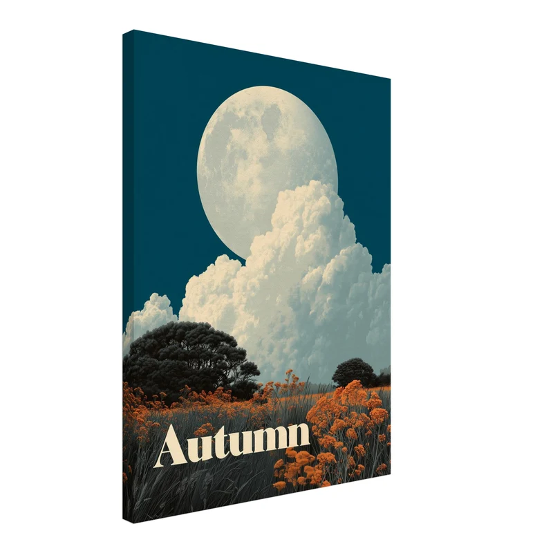 Vollmond über Herbstwiese Leinwand