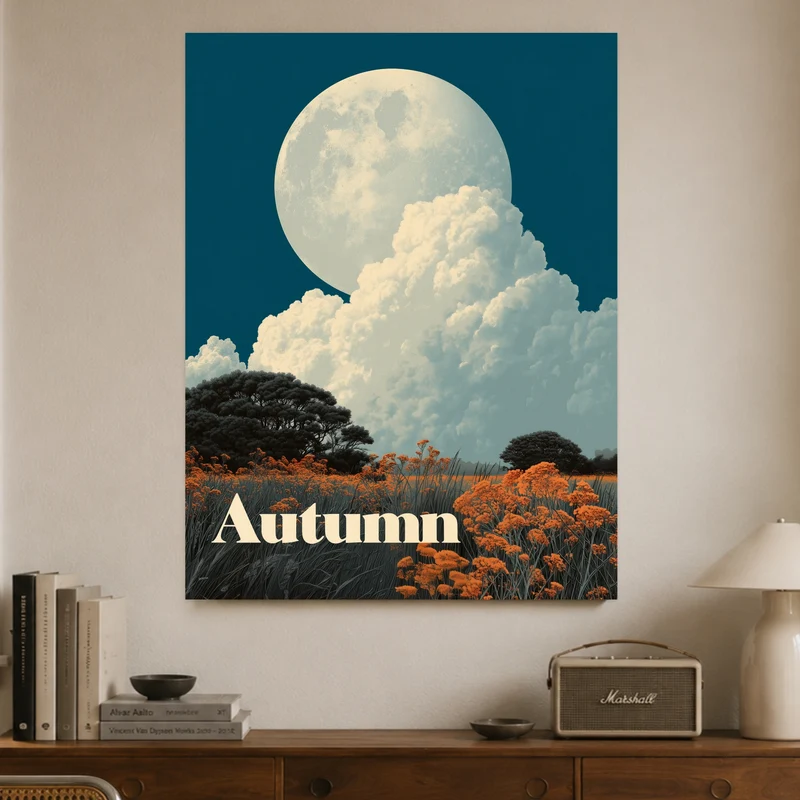 Vollmond über Herbstwiese Leinwand