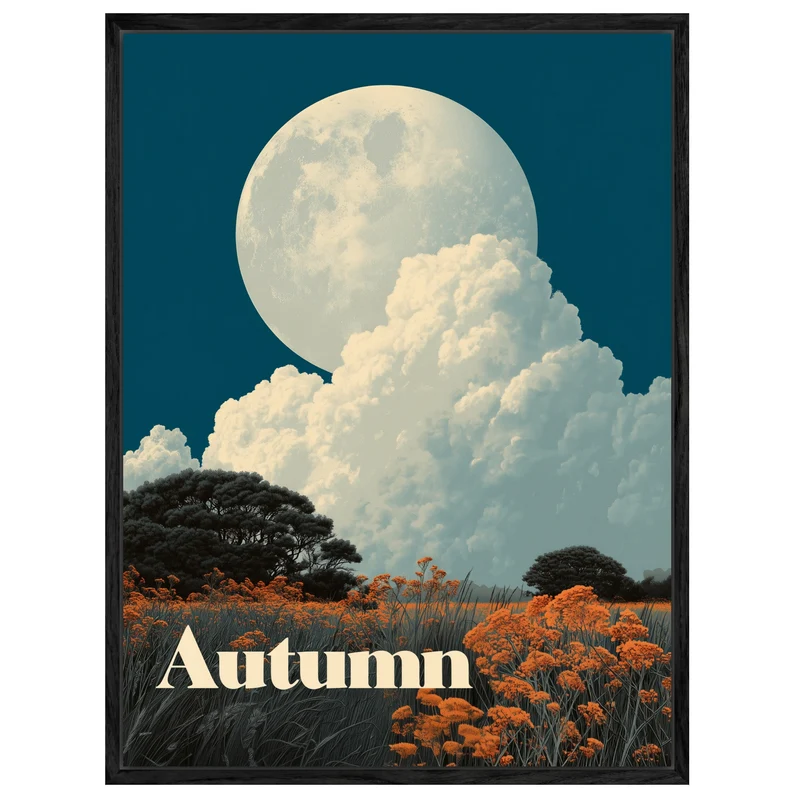 Vollmond über Herbstwiese Leinwand