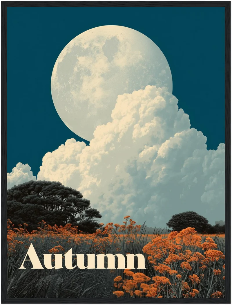 Vollmond über Herbstwiese Poster