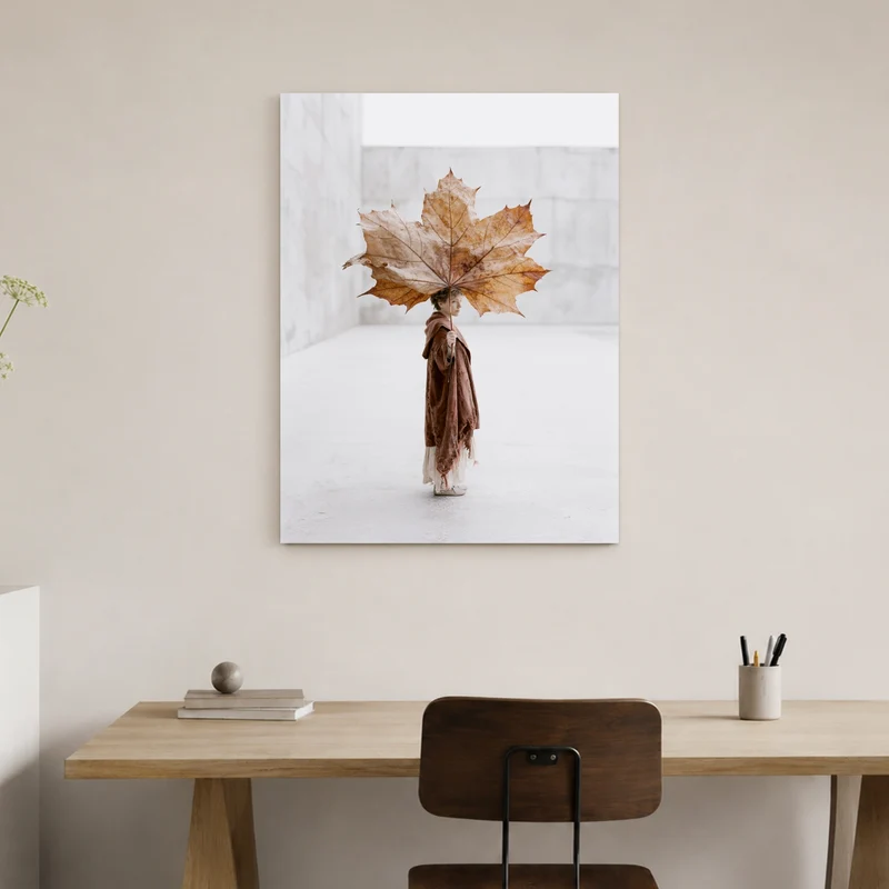 Kind mit Ahornblatt-Schirm Leinwand