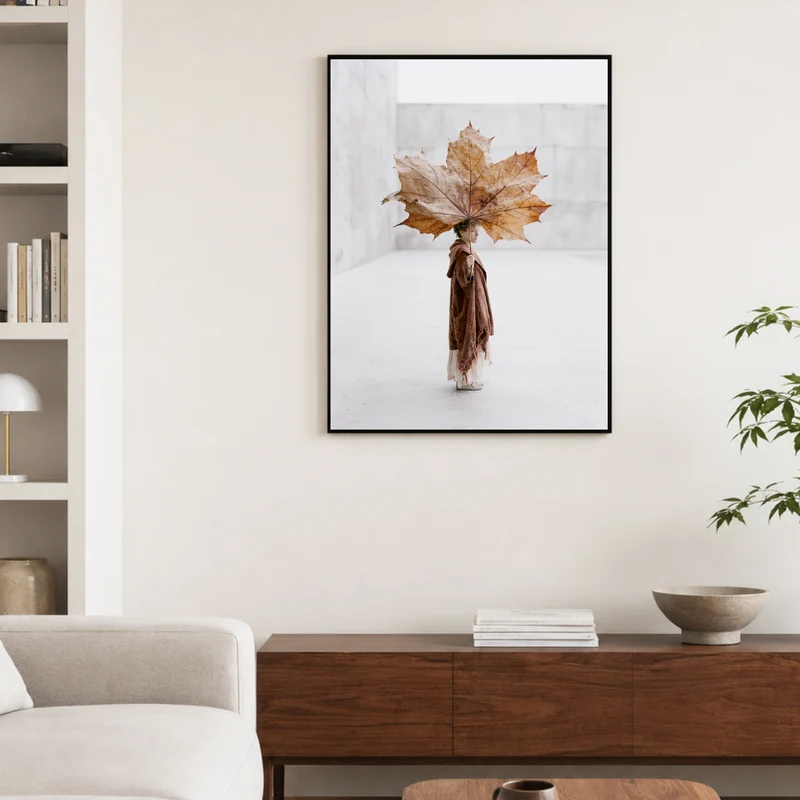 Kind mit Ahornblatt-Schirm Poster