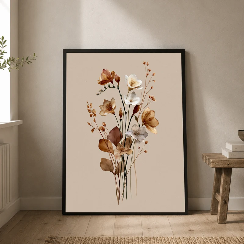 Getrocknete Wildblumen Japandi Poster