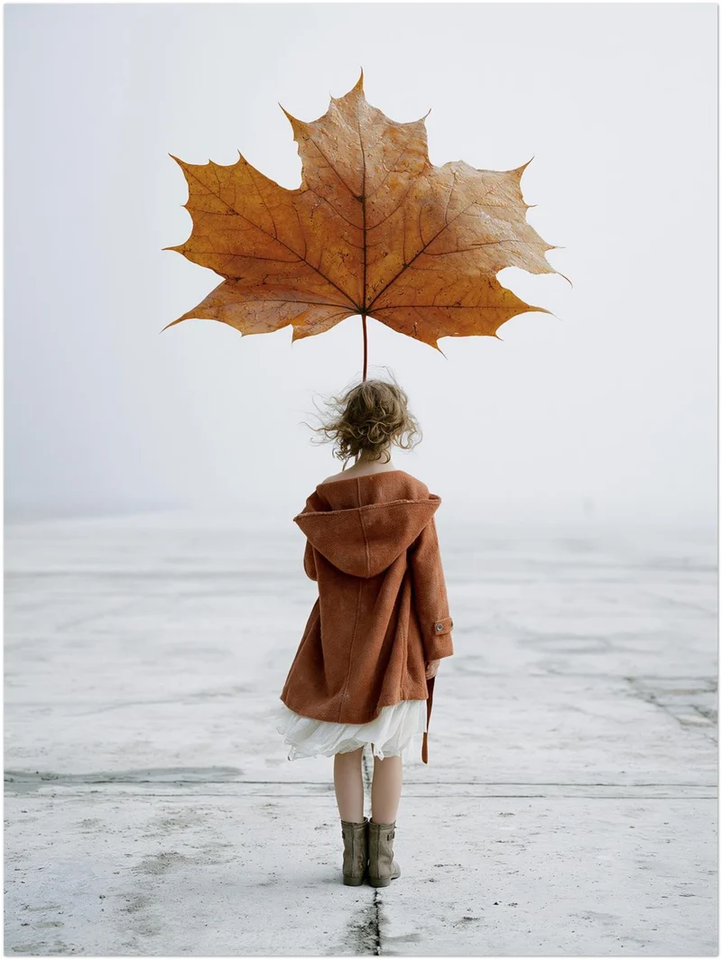 Mädchen mit Herbstblatt Leinwand