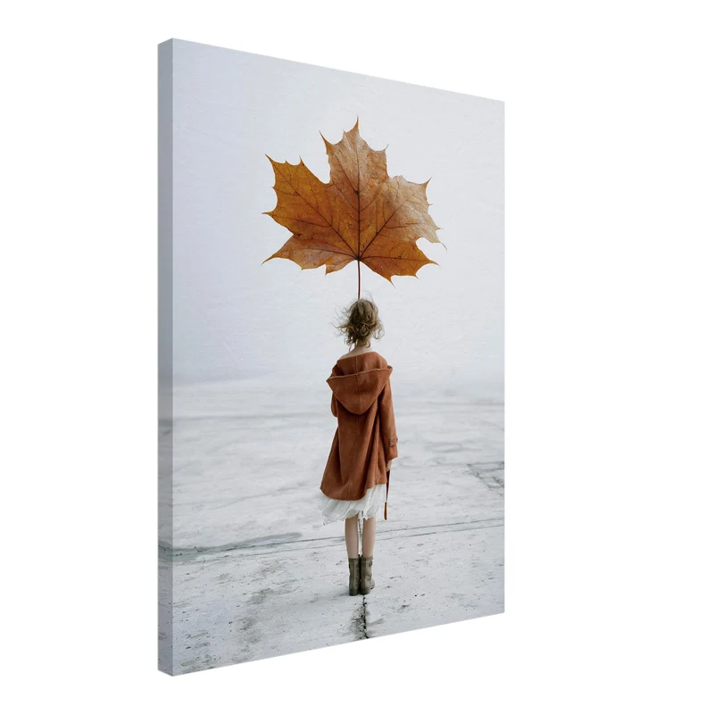 Mädchen mit Herbstblatt Leinwand