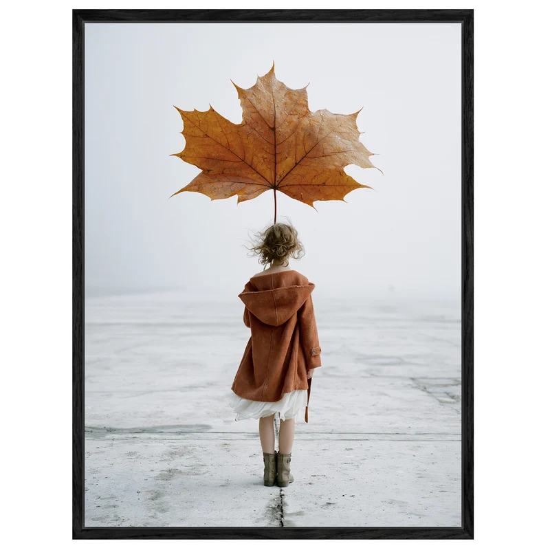 Mädchen mit Herbstblatt Leinwand