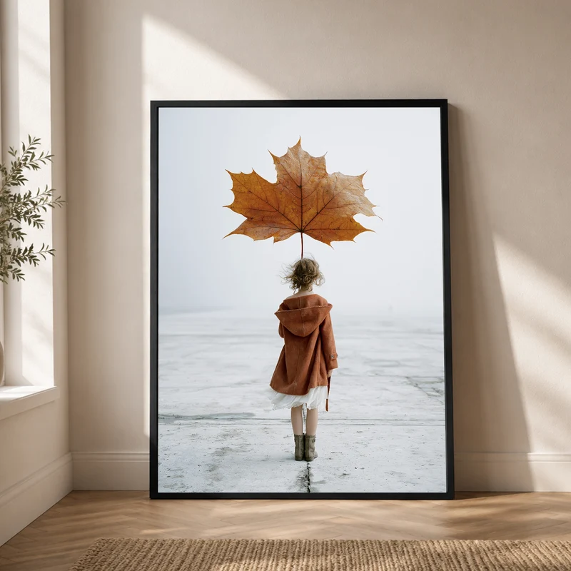 Mädchen mit Herbstblatt Poster