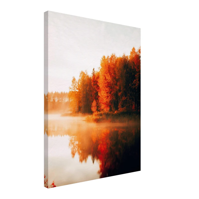 Herbstnebel am See Leinwand