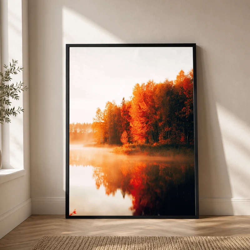 Herbstnebel am See Poster