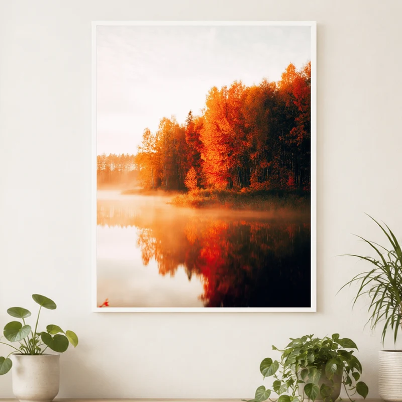 Herbstnebel am See Poster