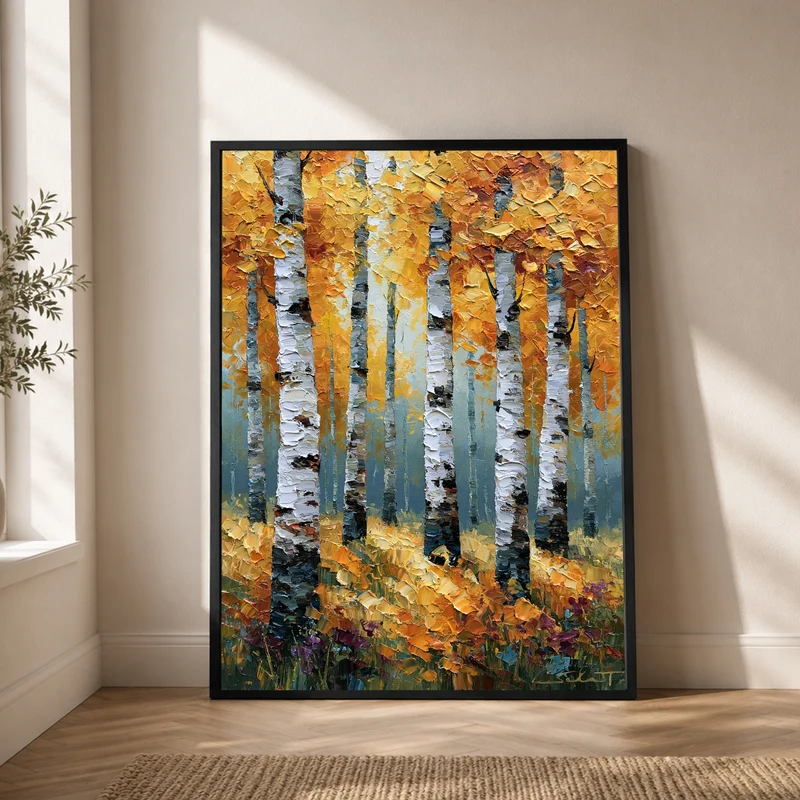 Goldener Birkenwald im Herbst Poster