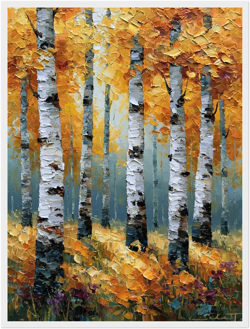 Goldener Birkenwald im Herbst Poster