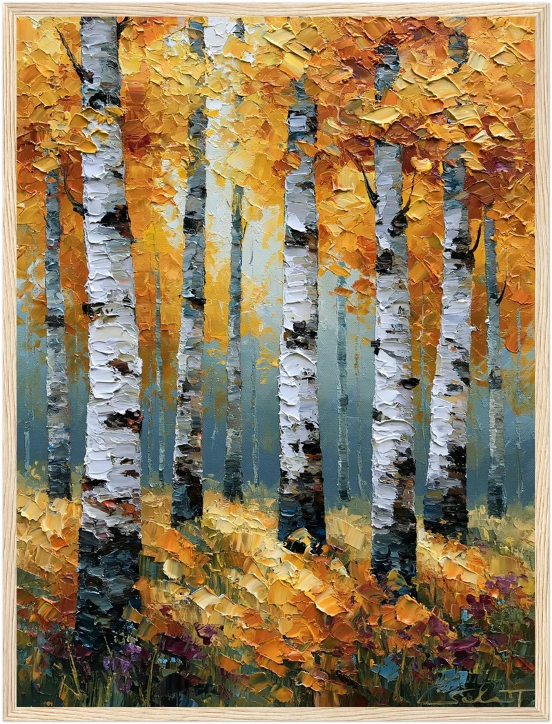 Goldener Birkenwald im Herbst Poster