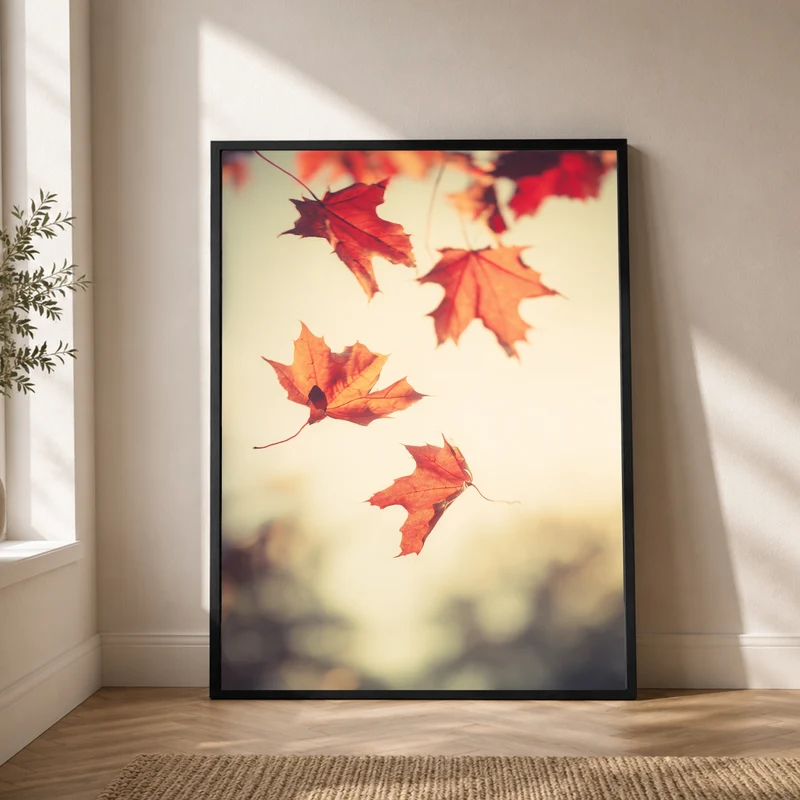 Fallende Ahornblätter im Herbst Poster