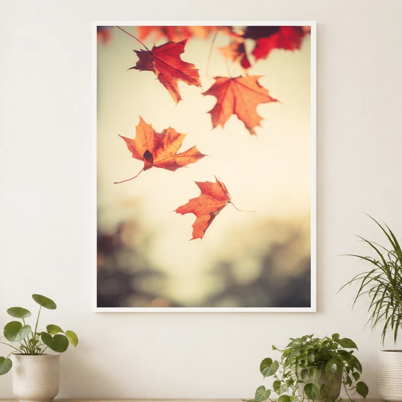 Fallende Ahornblätter im Herbst Poster