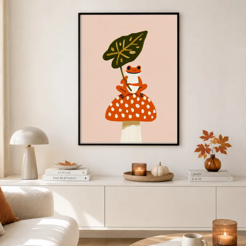 Frosch auf Fliegenpilz Poster