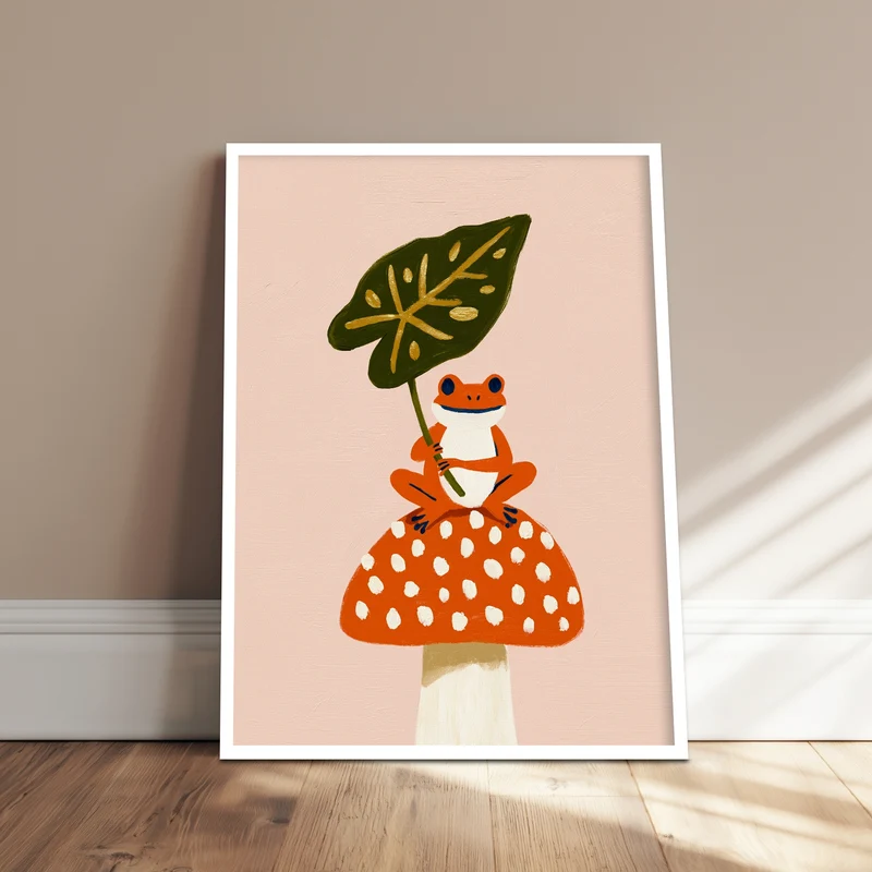 Frosch auf Fliegenpilz Poster