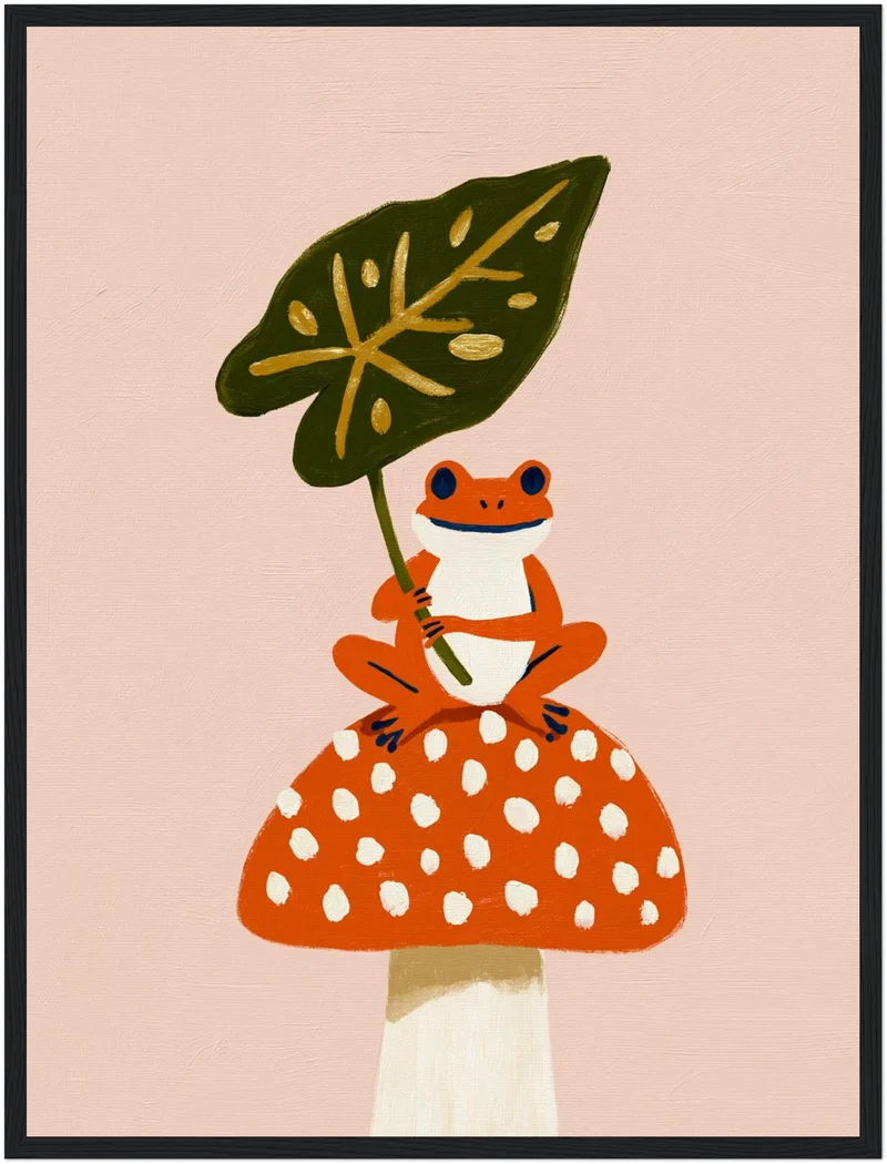 Frosch auf Fliegenpilz Poster
