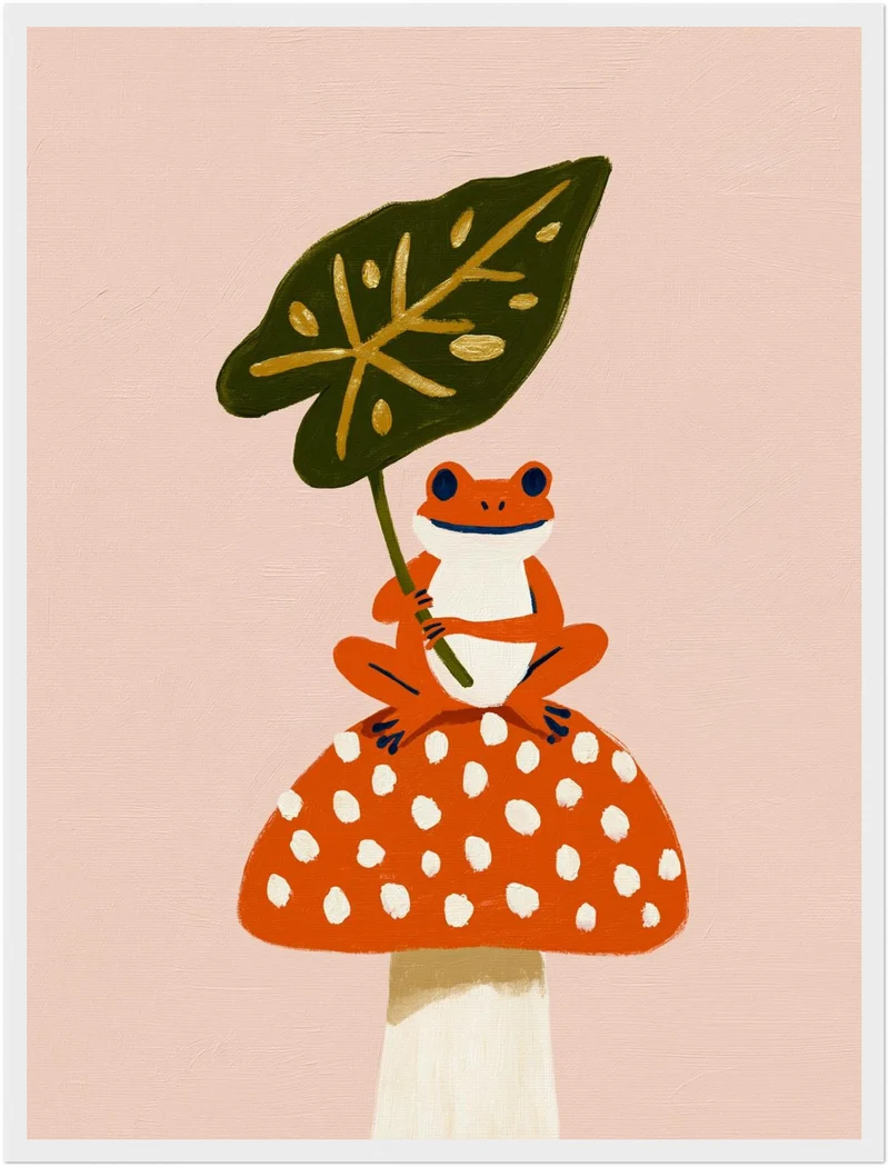 Frosch auf Fliegenpilz Poster