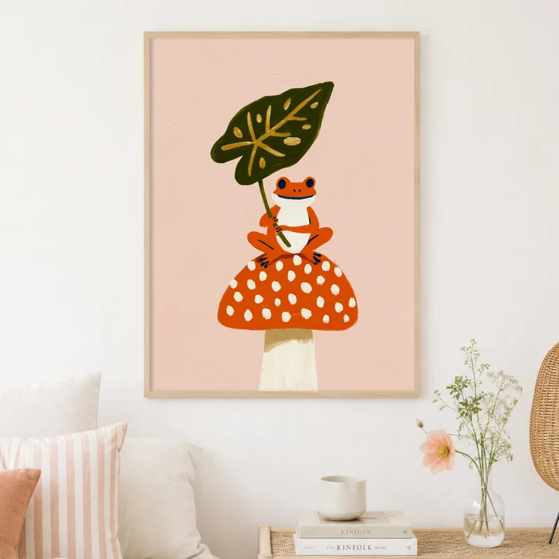 Frosch auf Fliegenpilz Poster