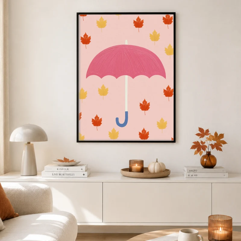 Regenschirm im Blätterregen Poster