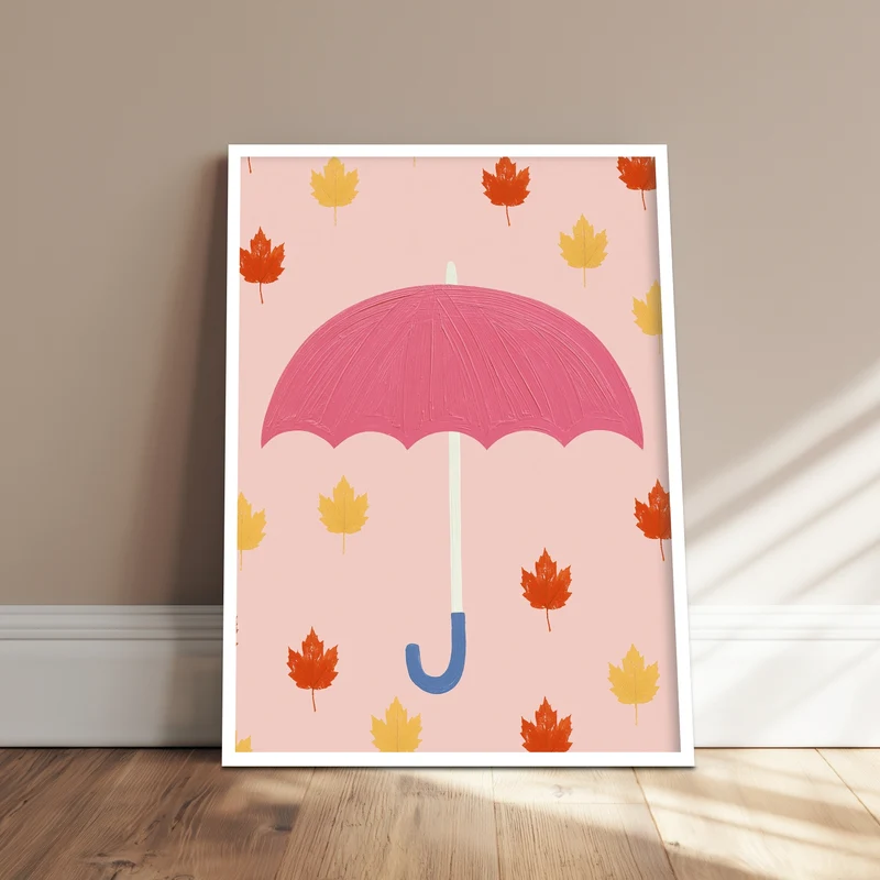 Regenschirm im Blätterregen Poster
