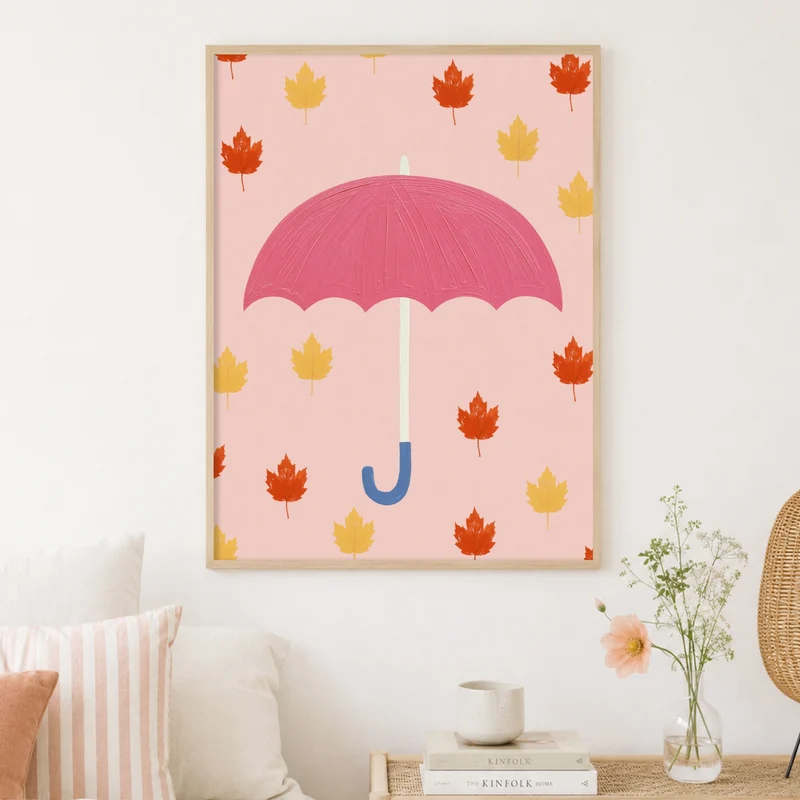 Regenschirm im Blätterregen Poster