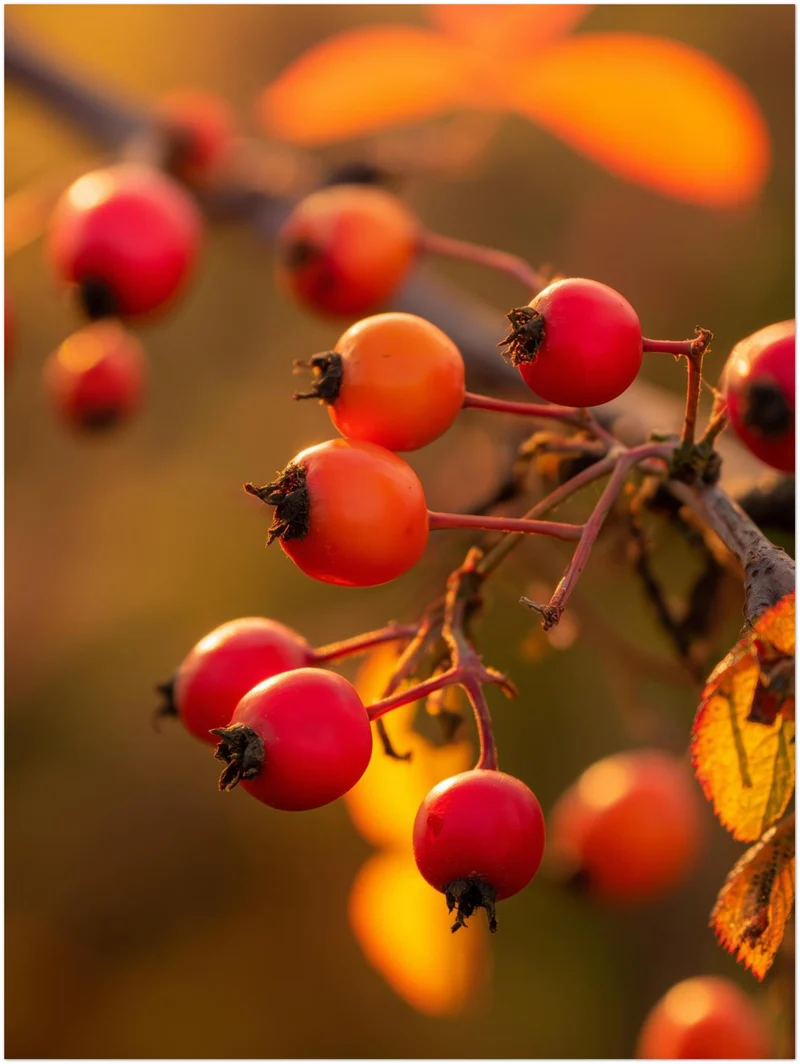 Rote Hagebutten im Herbstlicht Leinwand