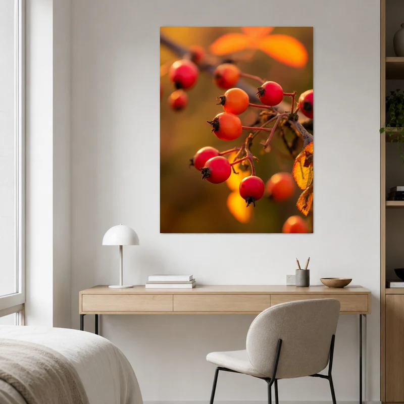 Rote Hagebutten im Herbstlicht Poster