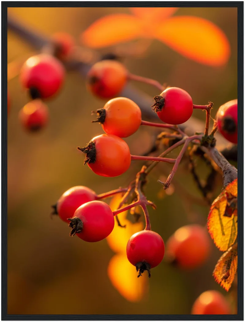Rote Hagebutten im Herbstlicht Poster
