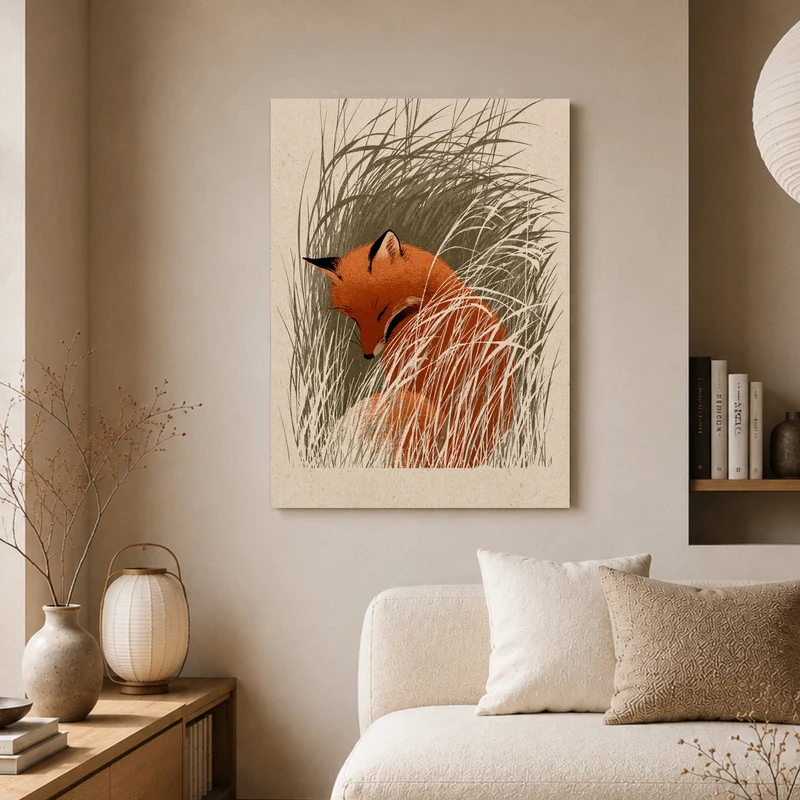 Schlafender Fuchs im Schilf Leinwand