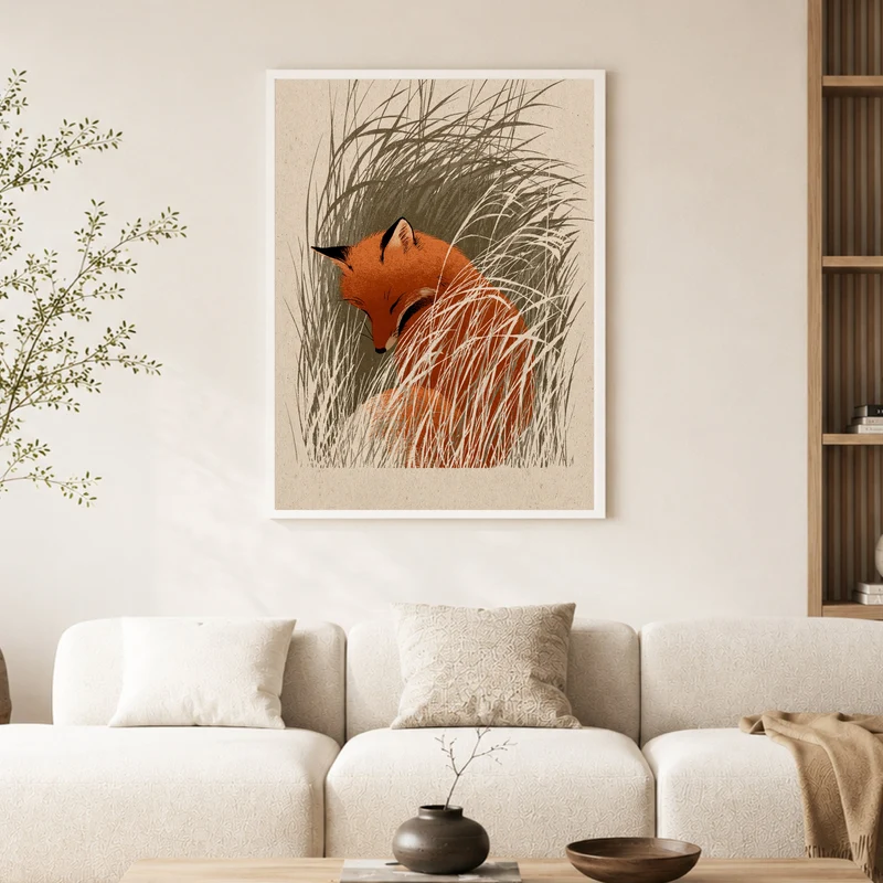 Schlafender Fuchs im Schilf Poster