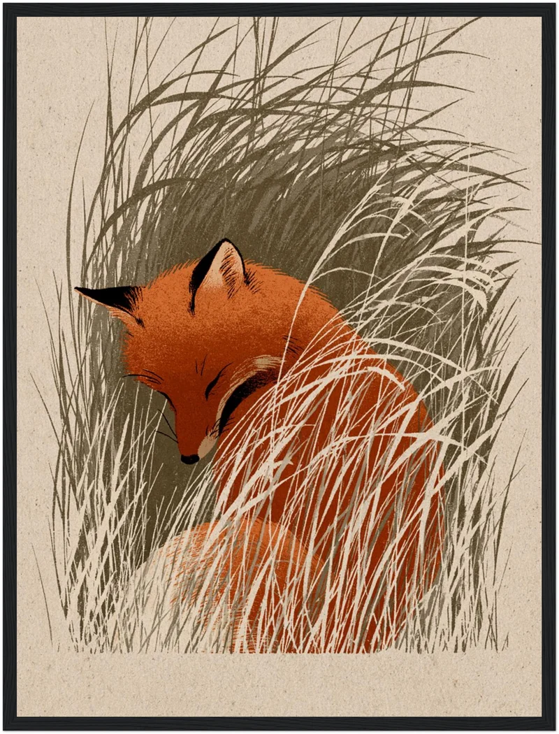 Schlafender Fuchs im Schilf Poster