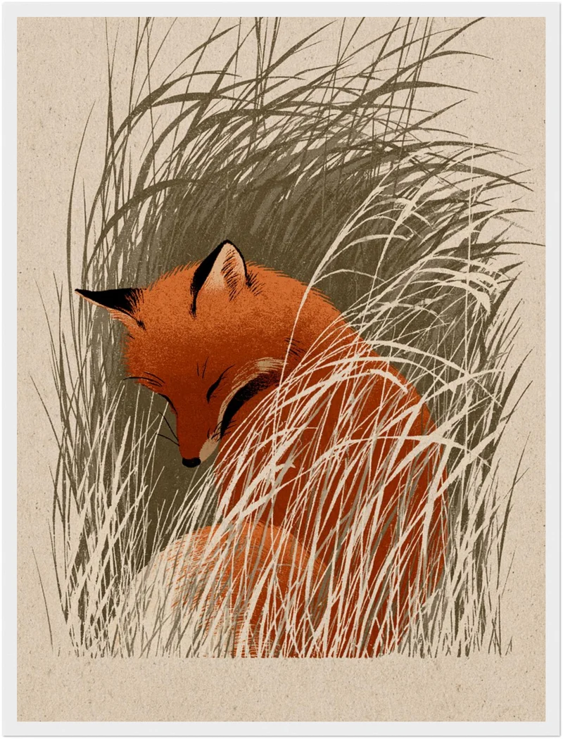 Schlafender Fuchs im Schilf Poster