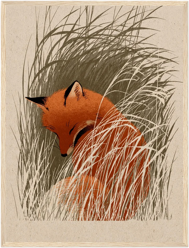 Schlafender Fuchs im Schilf Poster