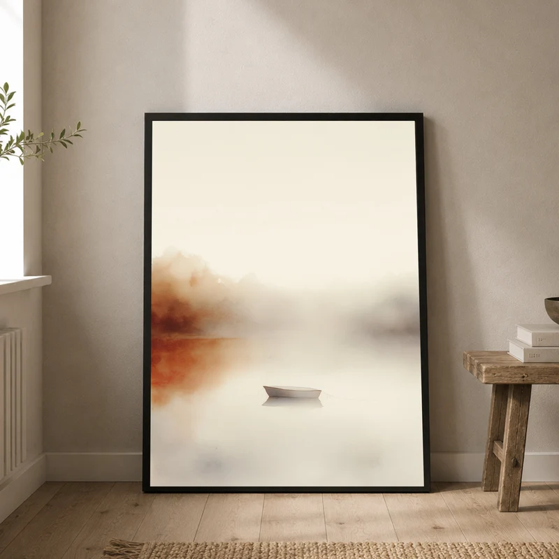 Stilles Boot im Nebel Poster