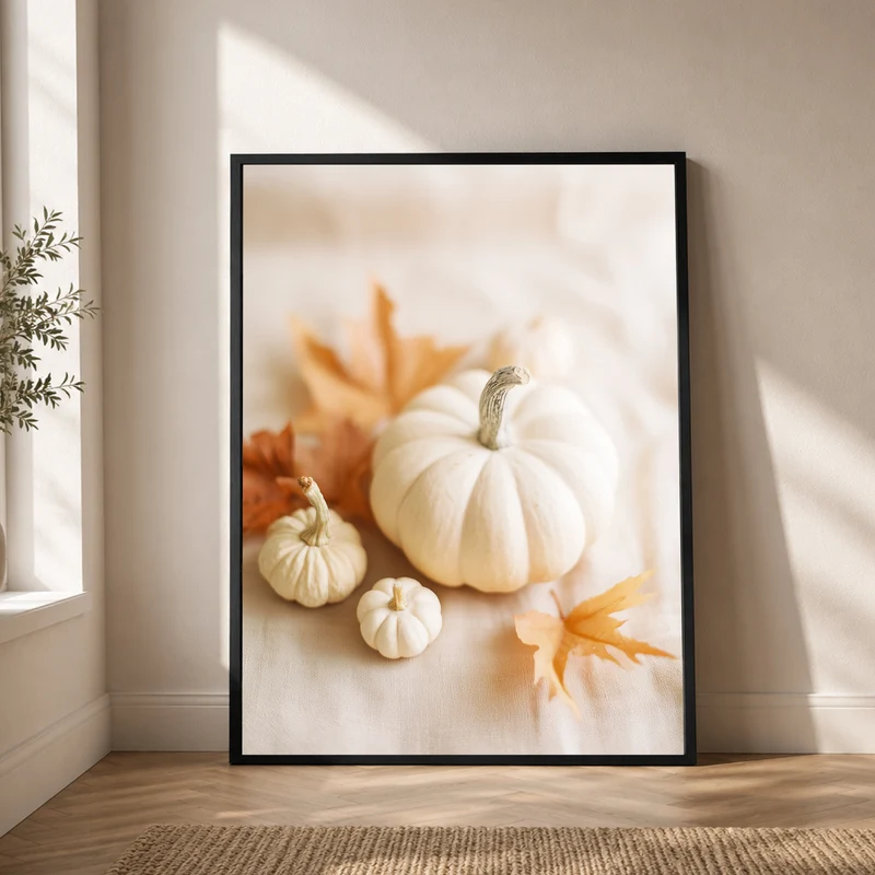 Weiße Kürbisse im Herbst Poster