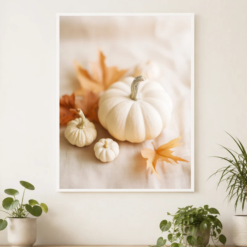 Weiße Kürbisse im Herbst Poster