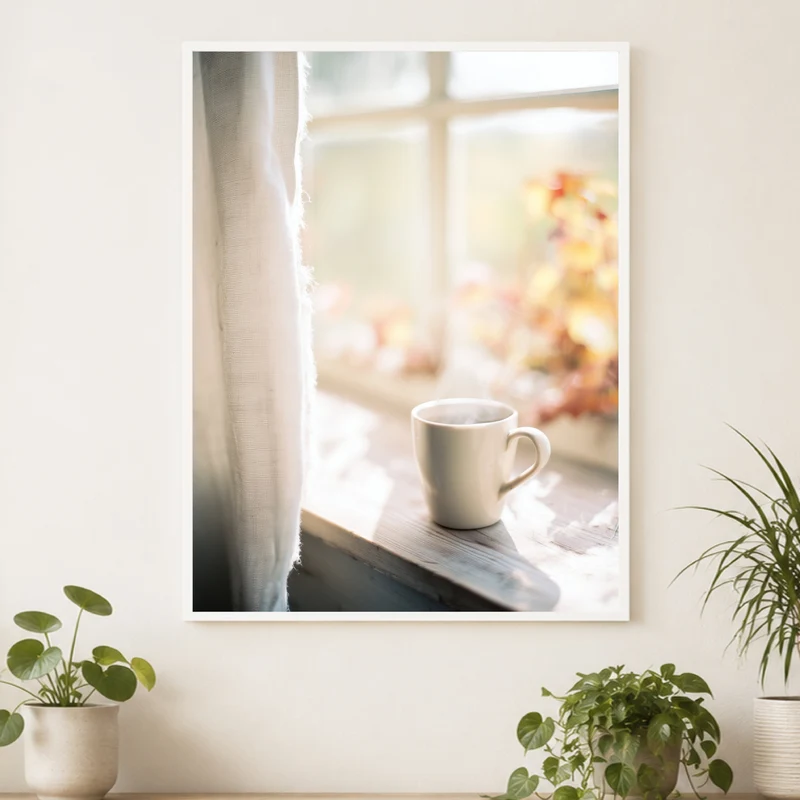 Stille Morgentasse am Fenster Poster