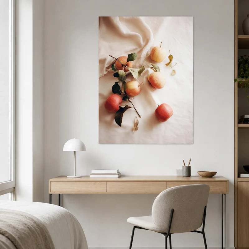 Äpfel auf weißem Leinen Leinwand