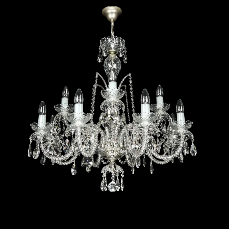 Casa Padrino Luxus Barock Kristall Kronleuchter Silber Ø 75 x H. 75 cm - Prunkvolle Messing Kronleuchter mit böhmischem Kristallglas - Barock Möbel - Edel & Prunkvoll